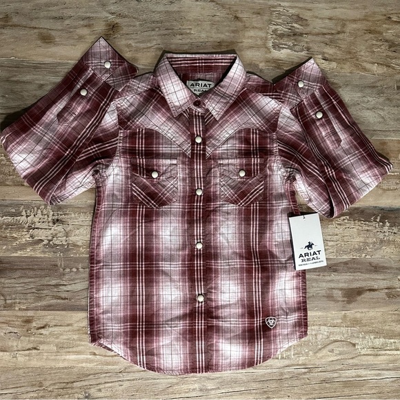 Ariat Girls' REAL Plaid Long Sleeve Shirt Russet Plaid SZ XS 7 Cowgirl NWT - Picture 2 of 7